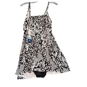 SHAPE SOLVER Swim Bathing Suit Women's 22W Black White Floral One Piece NWT $139